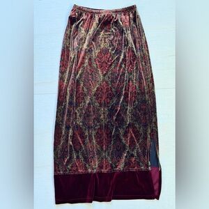 VTG Clio Paisley Print Velvet Maxi Skirt L Maroon Gold Tapestry Goth Medieval L